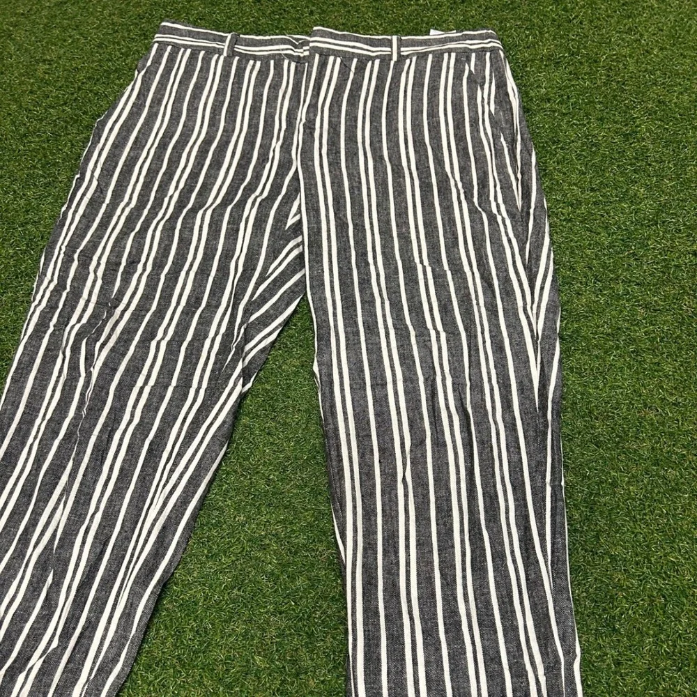 Banana Republic Avery Linen Blend Striped Ankle Pants Black White Size 2
